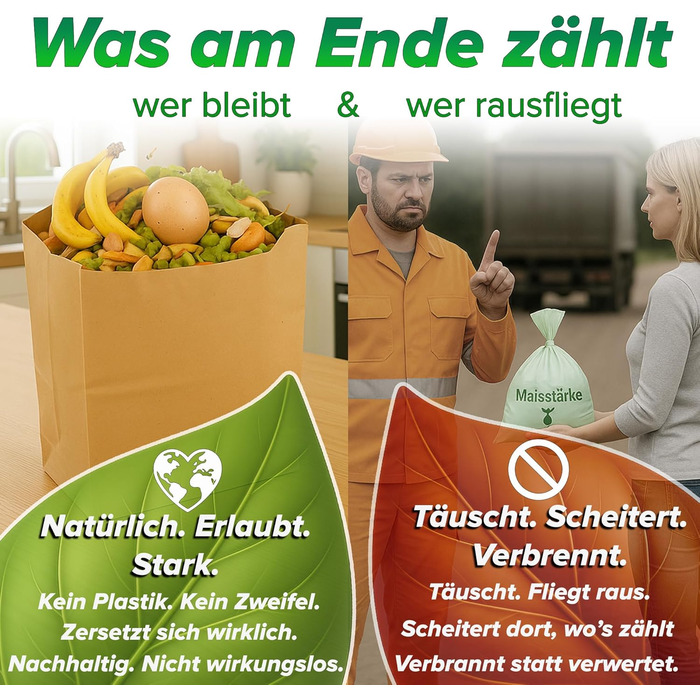 Компостовані пакети для відходів 20 л 50 шт. компостовані пакети для відходів без пластику Вологостійкі та стійкі до розривів паперові компостовані пакети для відходів Паперові пакети для органічних відходів Паперові компостовані пакети для відходів