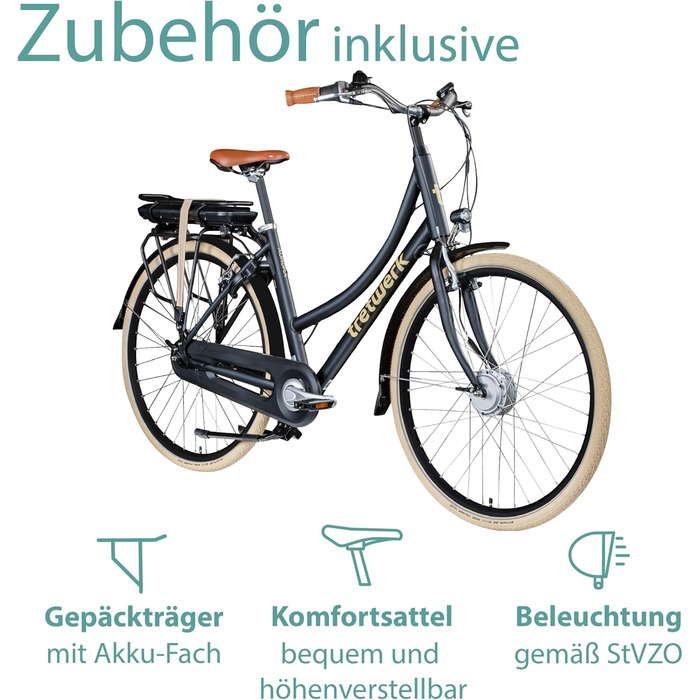 Електричний велосипед Tretwerk Aurora 28 дюймів Pedelec Жіночий Чоловічий 155-185 см 522 Wh Жіночий електровелосипед 7 швидкостей Чорний 50 см