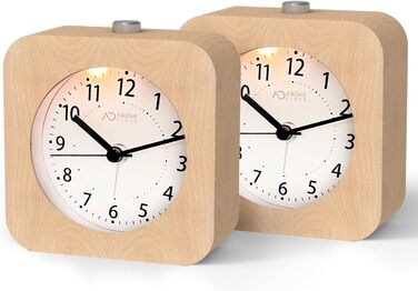 ВищеГодинник будильник аналоговий без цокання, будильник дерев'яний з дрімотою, тумбочка настільний годинник з нічником, ретро-будильник аналоговий на батарейках (потрібна батарея 1*AA - натуральне дерево світло-коричневого кольору (квадрат, світло-коричн