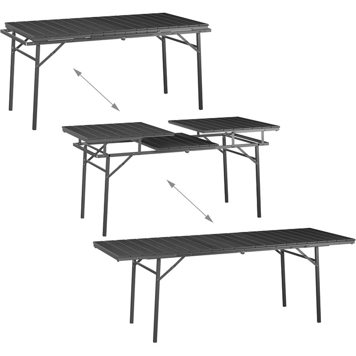 Розкладний садовий стіл Relaxdays, пластик, сталь, 8 місць, сірий Кемпінговий стіл, ширина 166 - 215 см, водонепроникний