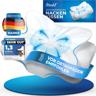 Ортопедична подушка - Подушка з піни з ефектом пам&39яті - Подушка для підтримки шиї - Ергономічна подушка для шиї - Від болю в шиї - Подушка для сну на боці, біла