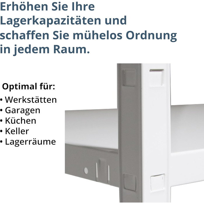 Система полиць SCHULTE з 5 полицями PowerMAX, вантажопідйомність 65 кг, 190x100x40 см (ВxШxГ), білий, полиця для зберігання, полиця для майстерні, полиця для підвалу, полиця для гаража, металева полиця