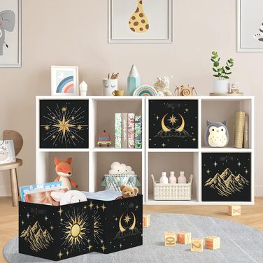 Коробка для зберігання 30 см, 3 шт. и, кошик для зберігання &quotСонце та місяць&quot, небесний, дитячий, складний, сучасний, середини століття, з ручками, куб-органайзер для зберігання іграшок, книг та одягу, чорно-золотистий