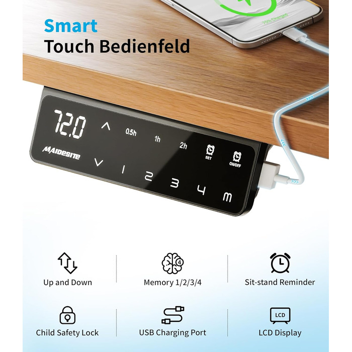 Електричний стіл MAIDeSITe з регулюванням висоти, 2 потужними двигунами, 3-рівневим регулюванням висоти каркаса столу та 4 налаштуваннями пам&39яті з нагадуванням про сидіння/вставання - T2 Pro Plus Black