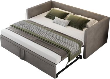 Диван-ліжко шириною 200 см, розкладний диван-ліжко, настінне ліжко з диваном, ліжко-мерфі 90/180 x 200 см, м&39яка розкладна кушетка з рейковим каркасом, двоспальне ліжко, оксамитова тканина, без матраца (сірий) Сірий 01