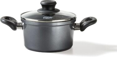 Каструля Stoneline 16 см, з кришкою, індукційна, лита алюмінієва, покрита справжніми частинками каменю, сіра, каструля з покриттям