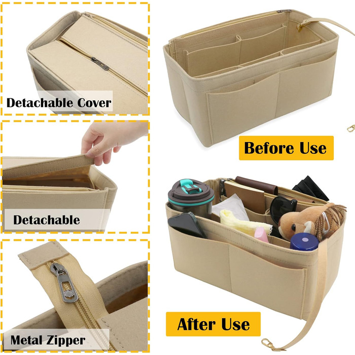 Органайзер для сумок Heavyoff для жінок, повстяні сумки Внутрішні сумки Багатофункціональні сумки Сумка для покупок з брелоком зел