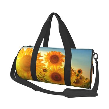 Спортивна сумка для подорожей, чорна, з принтом соняшникового поля, універсальний розмір