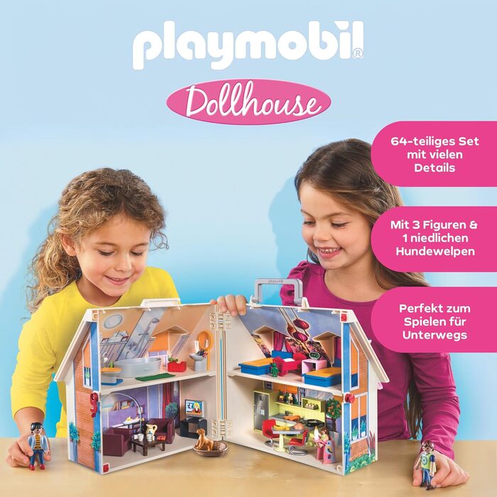 Ляльковий будиночок Іграшка для дітей віком від 4 років Ляльковий будиночок з ручкою, який можна взяти з собою 70985