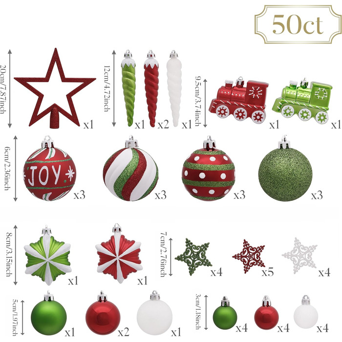 Набір ялинкові прикраси з верхівкою 50 предметів Valery Madelyn