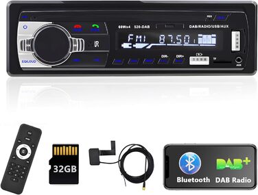 Автомобільна стереосистема Podofo 1 Din DAB з Bluetooth гучний зв'язок із 7 кольорами/USB*2/FM/AUX/TF/EQ/SWC MP3-плеєр Автомобільна стереомагнітола пульт дистанційного керування