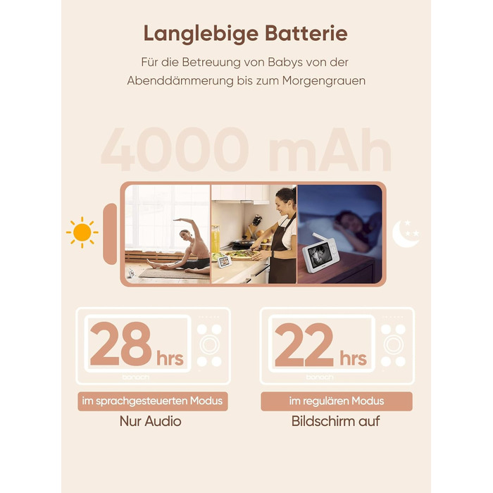 Відеоняня з 2 камерами, відеоняня 4,3 дюйма 720p без Wi-Fi, акумулятор 4000mAh, нічне бачення, функція двостороннього аудіо, режим