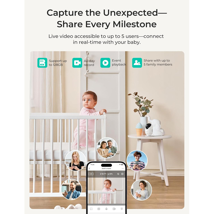 5 1080P HD, 2K Camera, App Control, Motion & Cry Alarm, Night Vision, 5000mAh, Two-way Audio, 390m Range, 5 1080P HD, 2K Camera, A