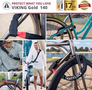Велосипедний ланцюговий замок Seatylock Viking з ключем запатентований велосипедний замок із захистом від крадіжки високий рівень безпеки. Продається безпечний велосипедний замок для міського електровелосипеда та самоката, окружність 55,1 дюйма, посилений