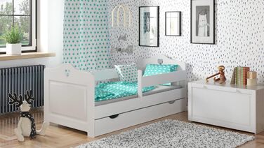 Дитяче ліжко Kids Collective 80x160 80x180 90x200 см з матрацом, поручнями, шухлядою та рейковою основою білого кольору Ліжко для дівчинки 160 x 80 &quotСкандинавське серце&quot 80 x 160 см білого кольору