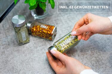 Підставка для спецій з 18 банками - Для підвішування на стіну та дверцята шафи - Не потребує свердління - Підвісний органайзер для спецій з кришками з нержавіючої сталі