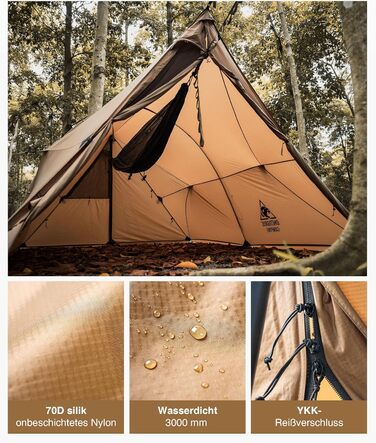 Намет OneTigris ASH Canopy, 2-4 особи, водонепроникний 3000 мм, вітрозахисний, великий теплий кемпінговий намет, зимовий намет, намет-гамак, намет для вулиці в автомобілі, малий розмір у упаковці