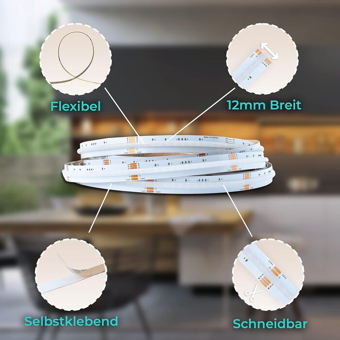 Світлодіодна стрічка NEELED RGBW COB з гнучкою світлодіодною стрічкою RGBw 784 LEDs/M DC24V з регулюванням яскравості та самоклеючою 18 Вт/м LED Band 5 м IP20 багатобарвна. Світлодіодна стрічка без блоку живлення