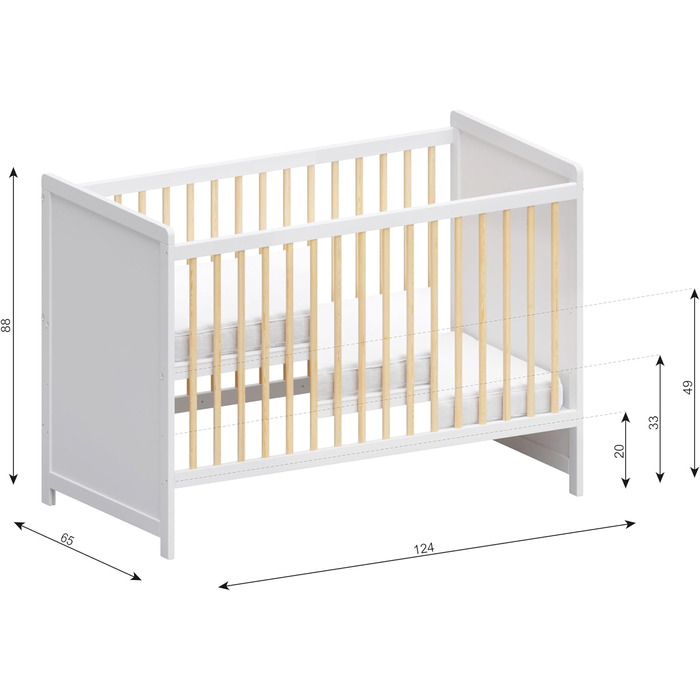 Дитяче ліжечко/спальне місце Love For Sleep 120x60 см із захисним бар&39єром, трансформоване, дитяче ліжко Tokyo з білої сосни, дерев&39яне дитяче ліжко - Дитяче ліжко, трансформоване ліжечко/дитяче ліжко
