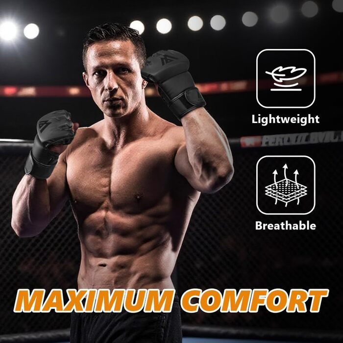 Рукавички Flintronic Fitness MMA, тренувальні рукавички для греплінгу, спарингу MMA з вентильованою долонею, шкіряні рукавички для спарингу для чоловіків та жінок для муай-тай, MMA, бойових мистецтв, кікбоксингу