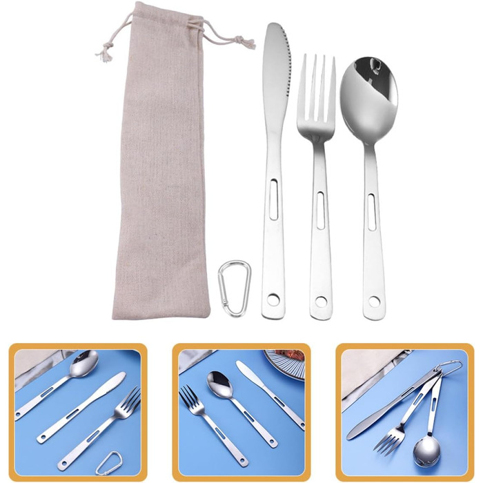Дорожні столові прибори з нержавіючої сталі, кемпінгові столові прибори, посуд, 5 предметів з сумкою для пікніків, походів, барбекю