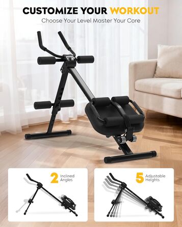 Тренажер для м&39язів живота GuuG складний тренажер для живота, фітнес-тренажер для живота, домашній тренажерний зал для чоловіків та жінок, чорний
