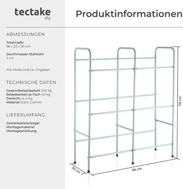 Стійка для ящиків для напоїв tectake, міцна окремостояча полиця, стійка для ящиків, полиця для коробок, стійка для ящиків для напоїв, для кухні, полиця для підвалу, полиця для зберігання, вантажопідйомність на ящик 40 кг (на 6 ящиків) 401728