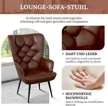 Елегантне м&39яке крісло, стілець для вітальні, стілець для туалетного столика з металевими ніжками для вітальні/спальні, вантажопідйомність до 150 кг, коричневий, комплект з