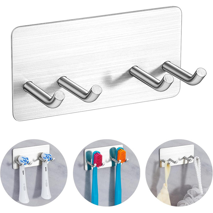 Тримач для зубної щітки YYBO Настінний тримач для зубної щітки Тримач для електричної зубної щітки Тримач головки щітки з нержавіючої сталі, Тримач для електричної зубної щітки без свердління, Багатофункціональний гачок для ванної кімнати