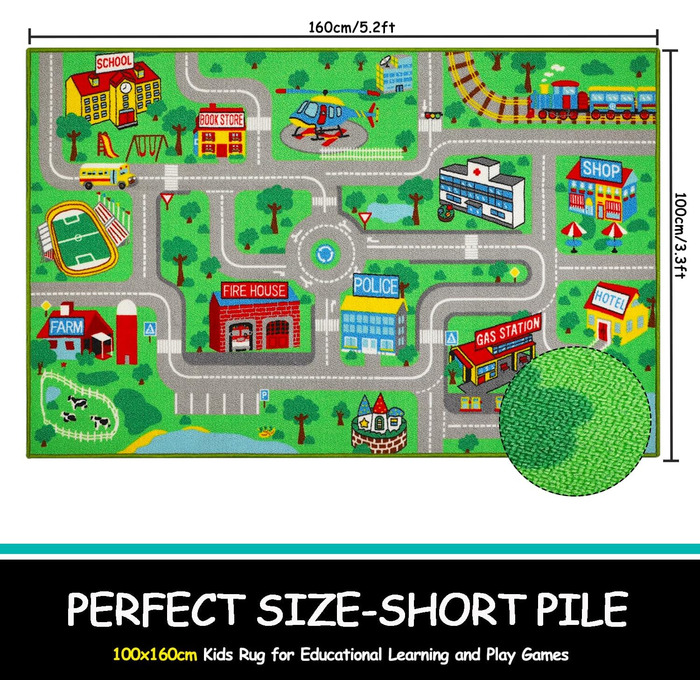 Дитячі килимки ігровий килимок для дітей місто 160х100см нековзний дитячий килимок ігровий килимок машинного прання з коротким вор