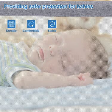 Бортики для ліжка, захист від падіння, 2 x 200 см 1 x 180 см, регульовані по висоті дитячі бортики для ліжка 64-96 см, захисні бортики для ліжок малюків, бортики для дитячого ліжка з повітропроникною сіткою - сірі, 2 x 200 см 1 x 180 см