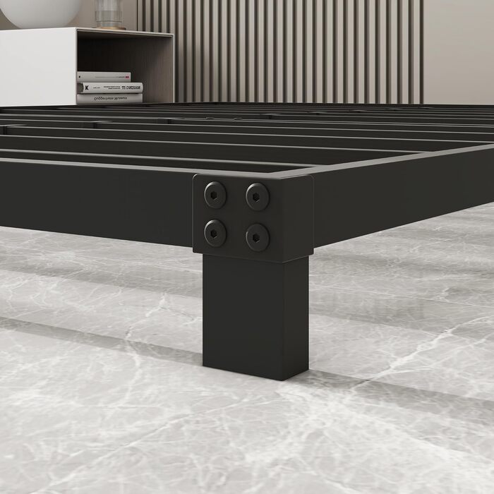 Ліжко-платформа з металу, каркас ліжка 140 x 200 см, низьке металеве ліжко з металевою рейковою основою, сучасне металеве ліжко для дорослих, дітей, підлітків, легке складання, двоспальне ліжко, чорне, висота 12 см, 140 x 200 см, чорне (низьке)