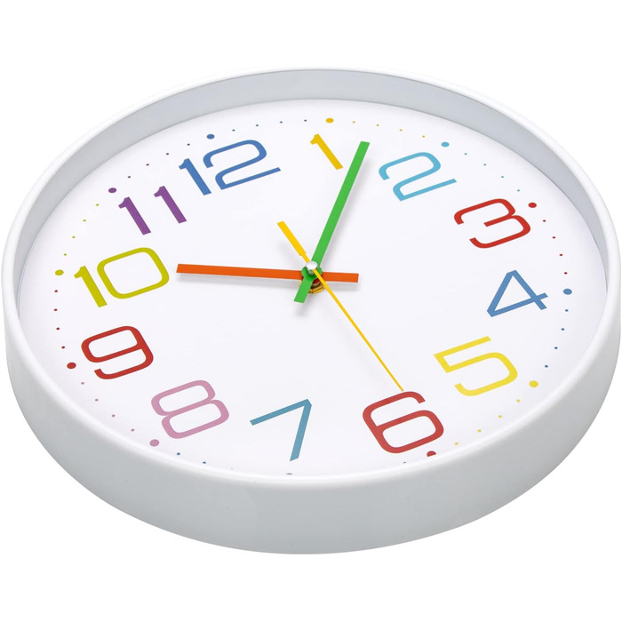 Дитячий настінний годинник без цокання 30см Кольорові цифри Сучасний кварцовий безшумний настінний годинник на батарейках для дитя