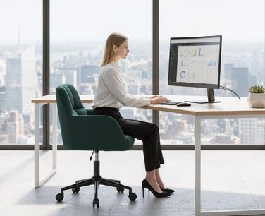 Оксамитове офісне крісло з колесами, обертове крісло, регульоване по висоті робоче крісло, товста спинка, зручне офісне крісло для домашнього кабінету, спальня, зелений