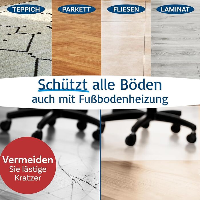 Захисний килимок для твердих підлог KARAT - 100 x 120 см, молочно-білий - Захисний килимок для офісних стільців, захисний килимок для паркету, ламінований килимок з поліпропілену (Revolution)