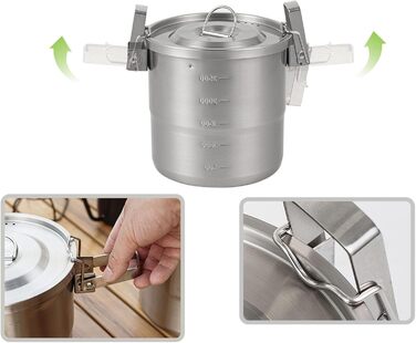 Набір для приготування їжі на відкритому повітрі, кемпінгові горщики з нержавіючої сталі 304, легка конструкція для приготування простих страв на багатті, кемпінговий посуд із надійною петлею для підвішування B