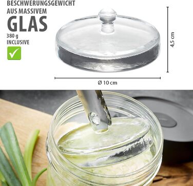 Банка для бродіння GEFU NATIVO 1 літр, включаючи вагу, банка для бродіння з вагою та кришкою, прозора, для маринування, бродіння 1 літр (без товкача та щипців)