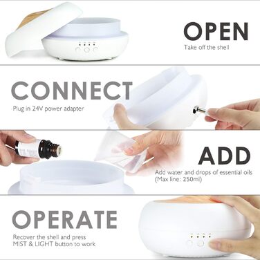 Аромадифузор SALKING, 250 мл ультразвуковий масляний ароматерапевтичний дифузор для ефірних олій, електрична ароматична лампа зволожувача повітря, теплий білий світло-білий дифузор з текстурою дерева для домашнього офісу або йоги