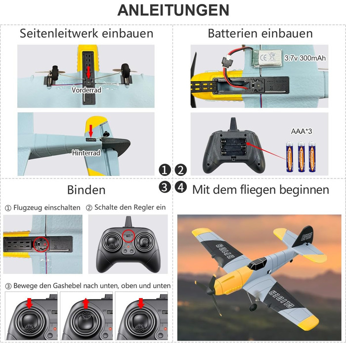 Канальний радіокерований літак BF-109, літак на дистанційному управлінні, готовий до польоту, 2,4 ГГц 6-осьовий гіроскопічний стабілізатор, легкий в управлінні для дітей та початківців, 3-канальний сірий, 39S WORK 3-