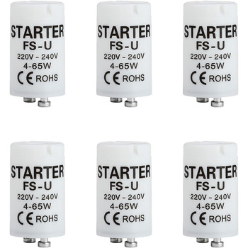 Універсальний стартер для люмінесцентних ламп, Longlife 220-240V, стартер для люмінесцентних ламп, люмінесцентна лампа, надійний і безпечний стартер, 6 Pack Starter Fluorescent Tubes 4-65 W