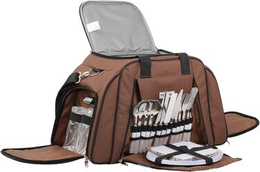 Сумка для пікніка anndora з відділенням-холодильником, коричнева з синіми колами, 29 предметів, 4 особи, 3655 Коричнева з різнокольоровими колами