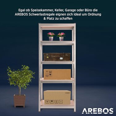 Надміцний стелаж Arebos 180x75x30 см Вантажопідйомність 350 кг 5 полиць з МДФ Легке складання за допомогою вставної системи Оцинкований