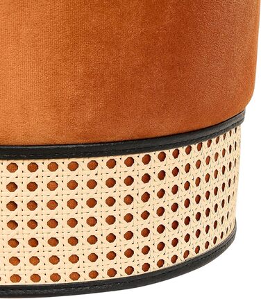 Пуф-стілець Beliani, оксамит, помаранчевий, однотонний, круглий, Ø 35 см, з плетінням Weiner, сучасний Янктон