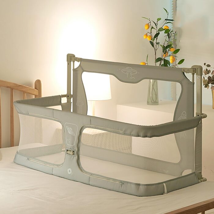 Дитяче ліжко 3-в-1, дитяча колиска, 120x50 см, дорожнє ліжечко, приліжкове ліжечко, пружинне ліжко-бокс, з москітною сіткою, відкидні ворота з ключем, дитяче ліжечко з поручнями, яке можна розмістити на ліжку, світло-зелене