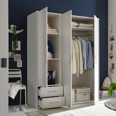 Шафа VALENCIA білого кольору - Універсальна 3-дверна шафа з великою кількістю місця для зберігання речей для вашої спальні - 155 x 195 x 60 см (Ш/В/Г) Білий 155 x 195 x 60 см