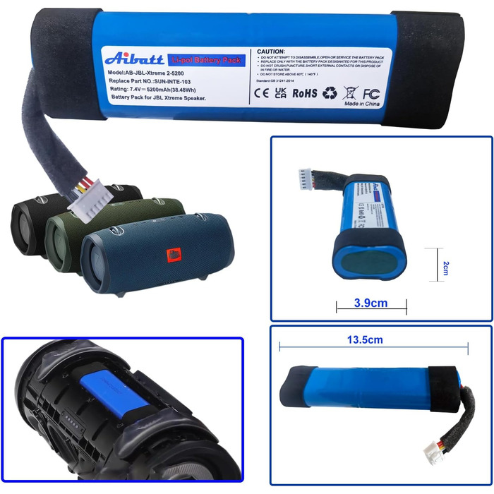 Замінний акумулятор ємністю 5200 мАг для Bluetooth-колонок JBL Xtreme 2, Xtreme2, XTREME2BLKAM, XTREME2BLUAM, замінний акумулятор для JBL SUN-INTE-103, акумулятор 21NR19/66-2. Замінний акумулятор для JBL Xtreme 2
