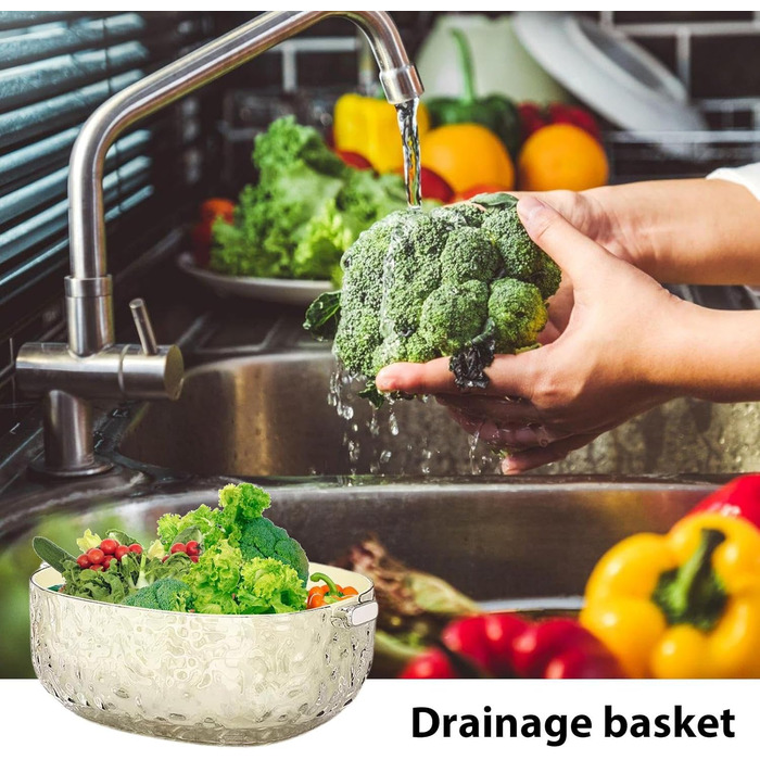 Умивальник Багатофункціональний двошаровий кошик - І мийка для овочів - Для дому, пікніка, кемпінгу, холодильника, як перекус для ягід, таких як полуниця, кавуни та помідори.