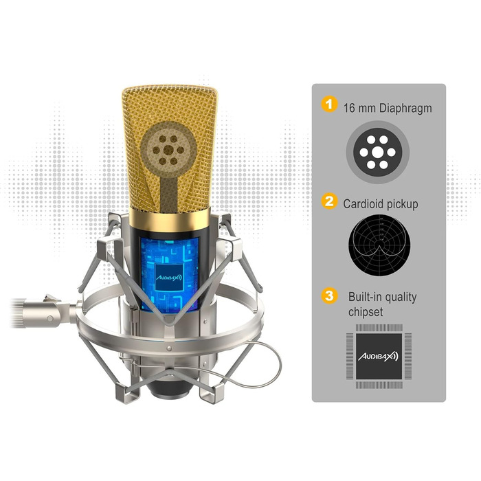 Студійний набір мікрофонів Audibax Berlin 1800 Gold Pro Pack мікрофон, стійка, поп-фільтр та кабелі