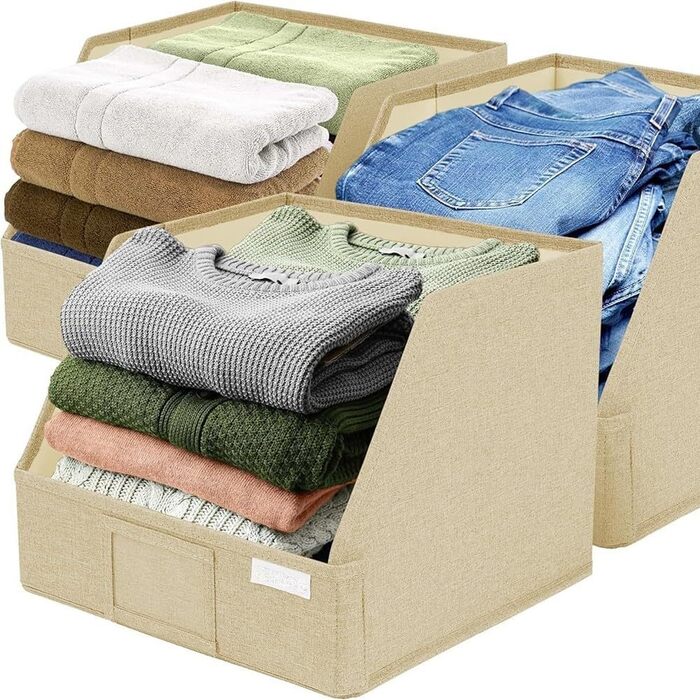 Тканинні контейнери для зберігання, трапецієподібні, з відкритою передньою частиною для швидкого доступу, низькою передньою частиною, високою задньою частиною для верхньої полиці, світло-сірий хакі, 3 шт.