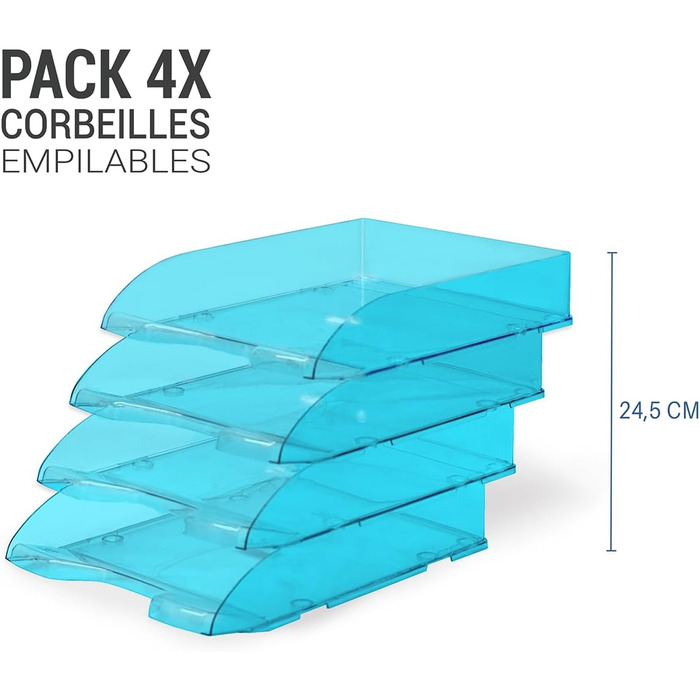 Лотки для листів Waytex, A4, пластикові, прозорі, 4 шт., сині прозорі